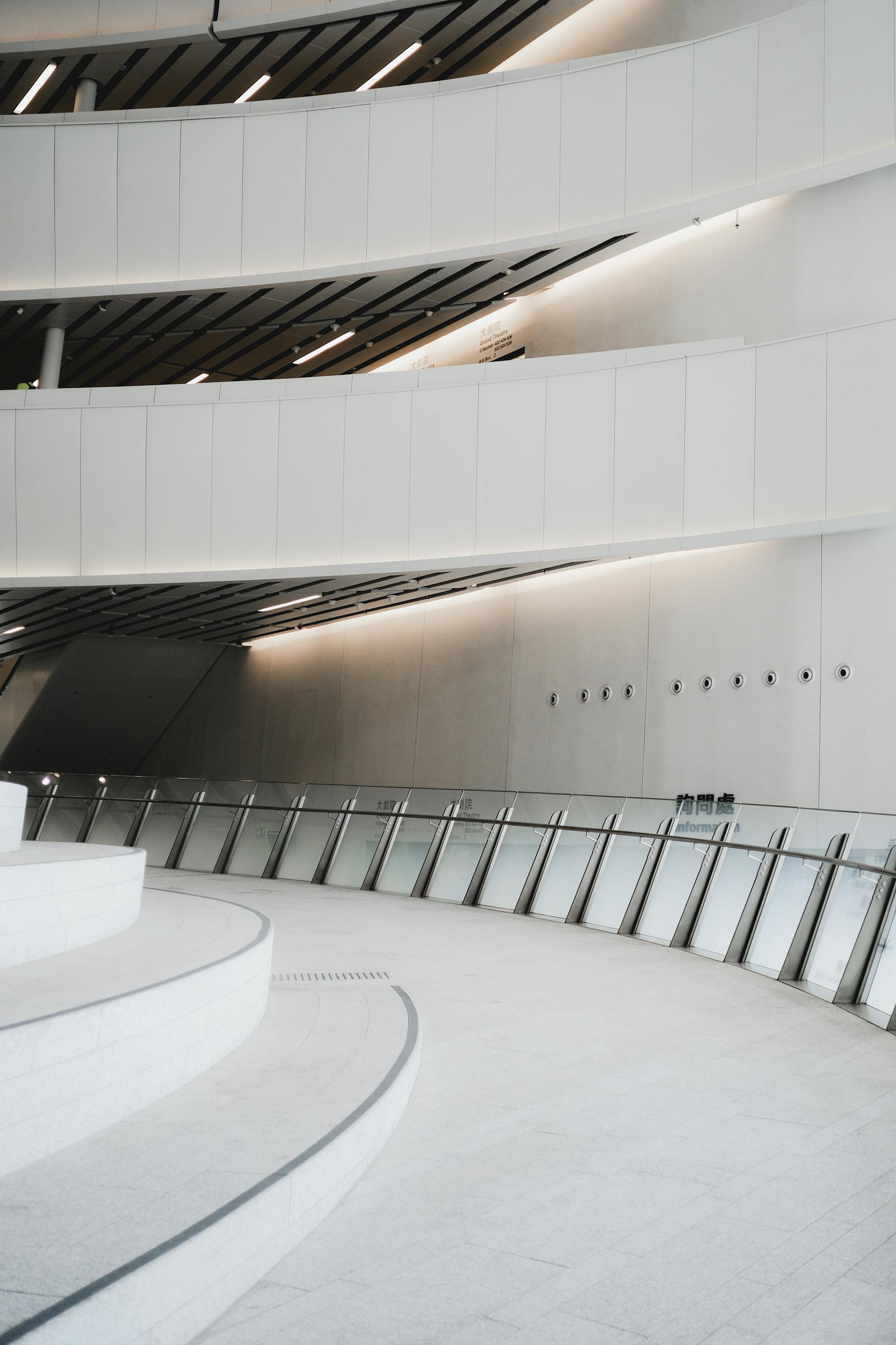 A curved minimalist studio interior