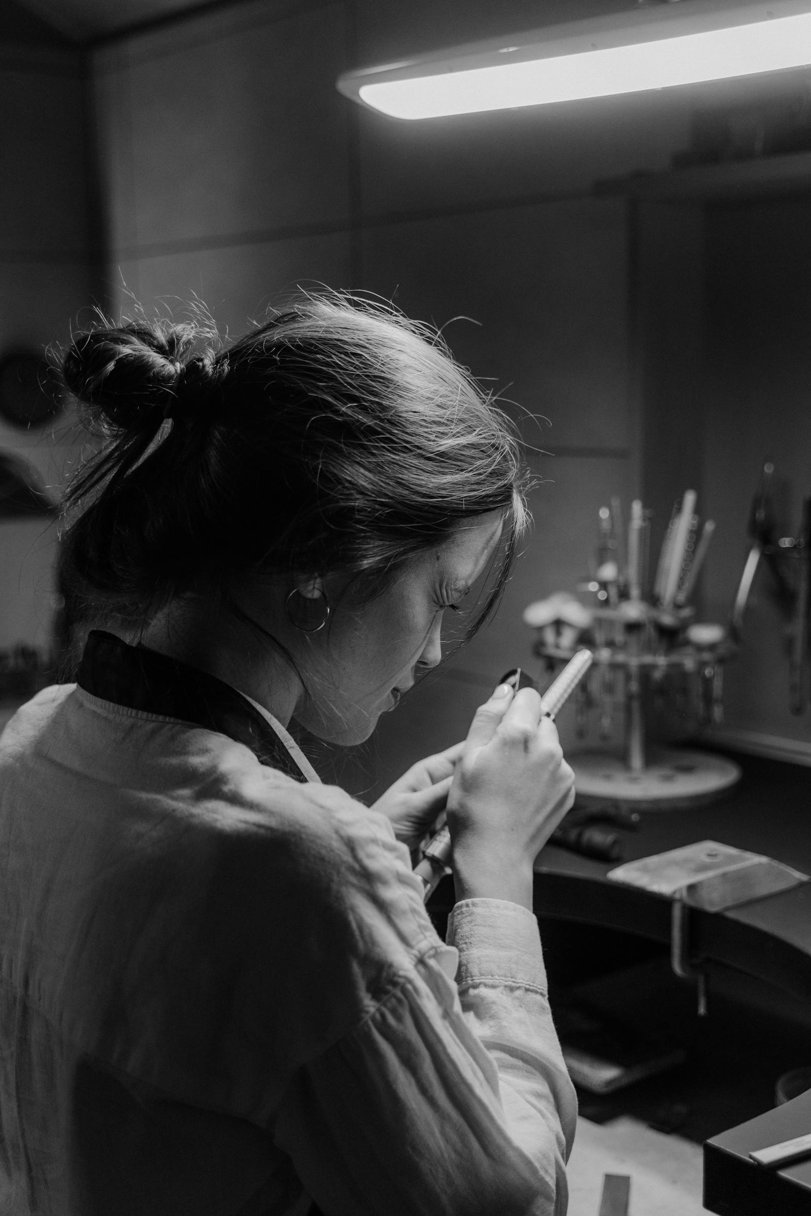 A focused craftsperson at work